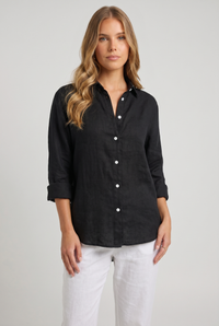 Marlowe Linen Shirt Black - Front