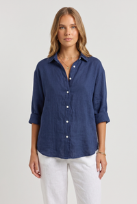 Marlowe Linen Shirt Blue - Front
