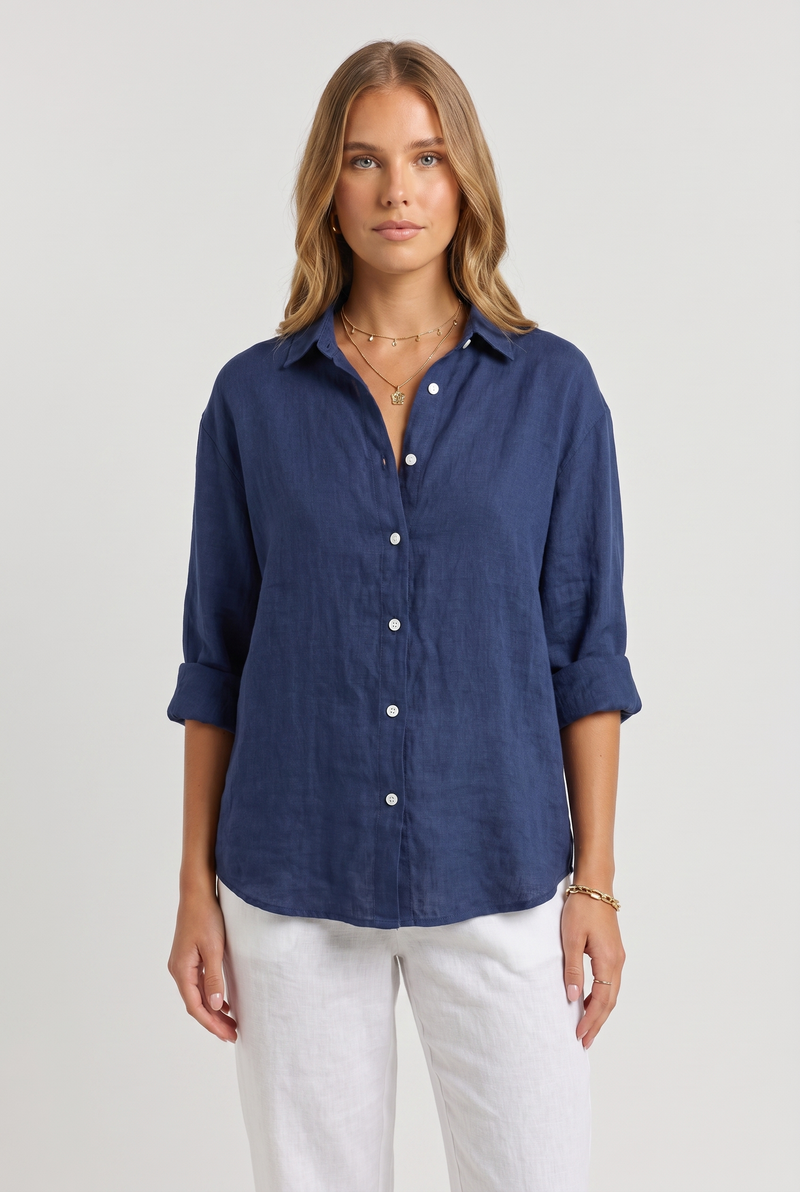 Marlowe Linen Shirt Blue - Front