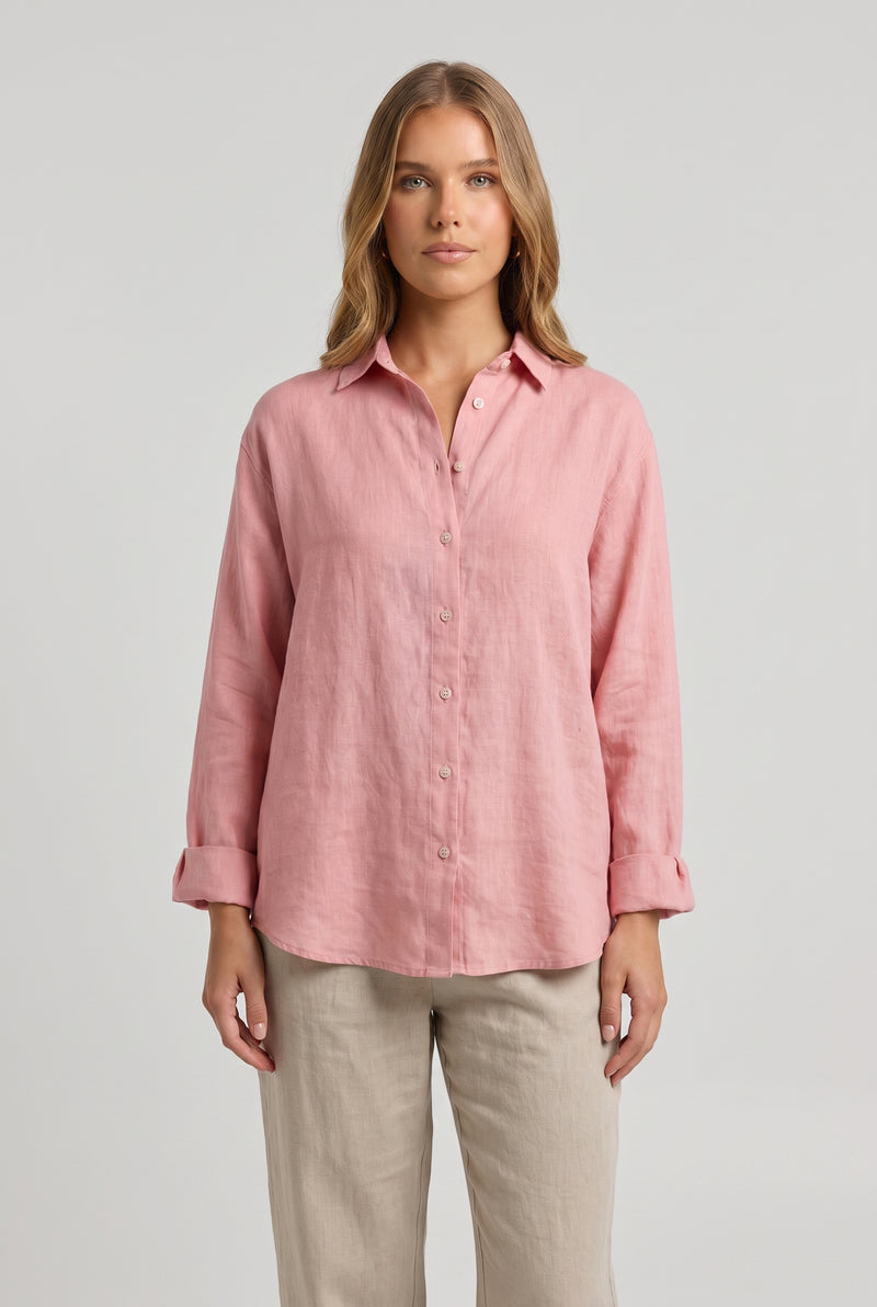 Marlowe Linen Shirt Pink - Front
