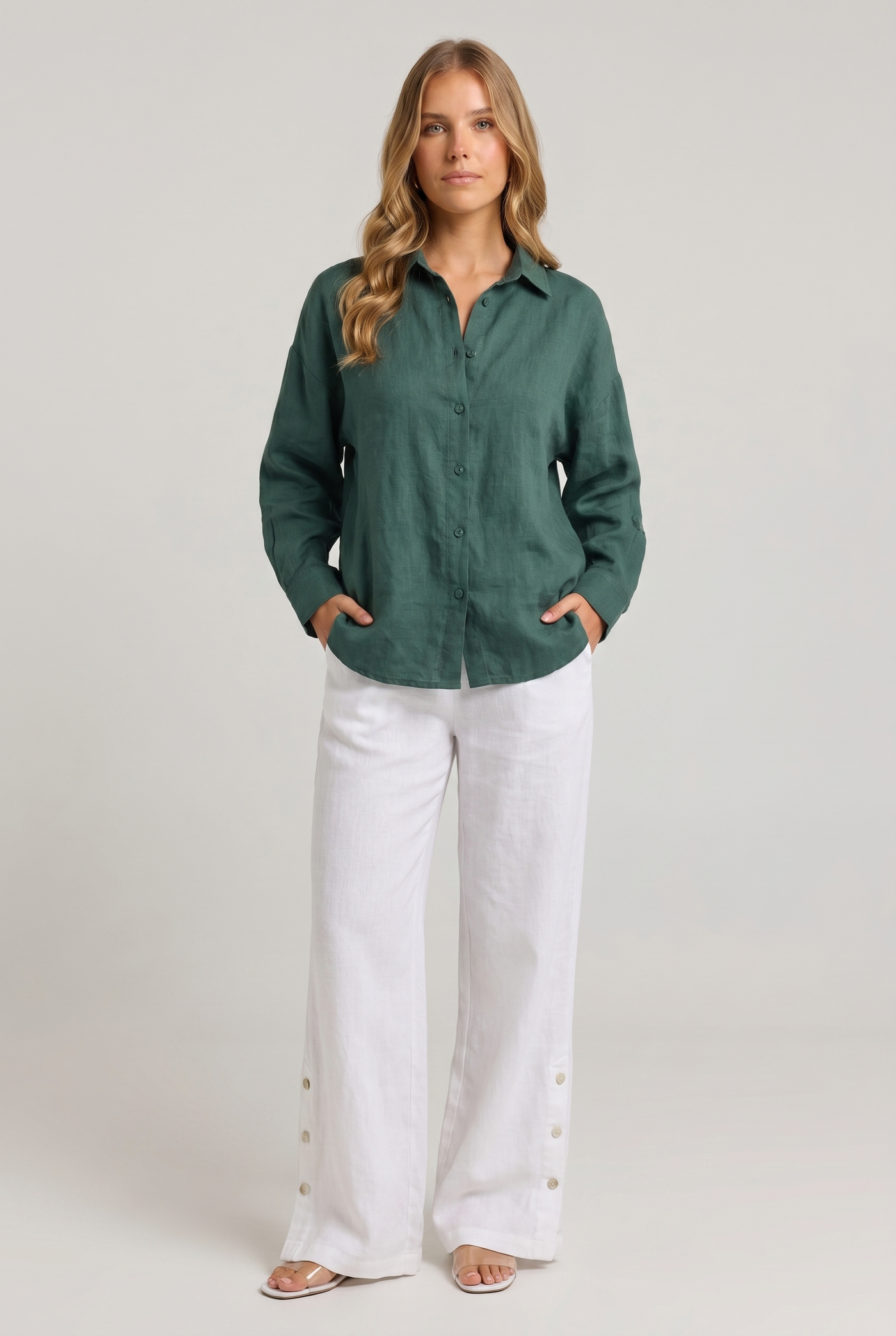Marlowe Linen Shirt Green - Front