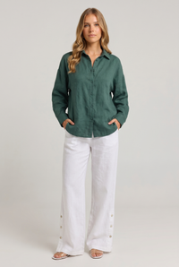 Marlowe Linen Shirt Green - Front