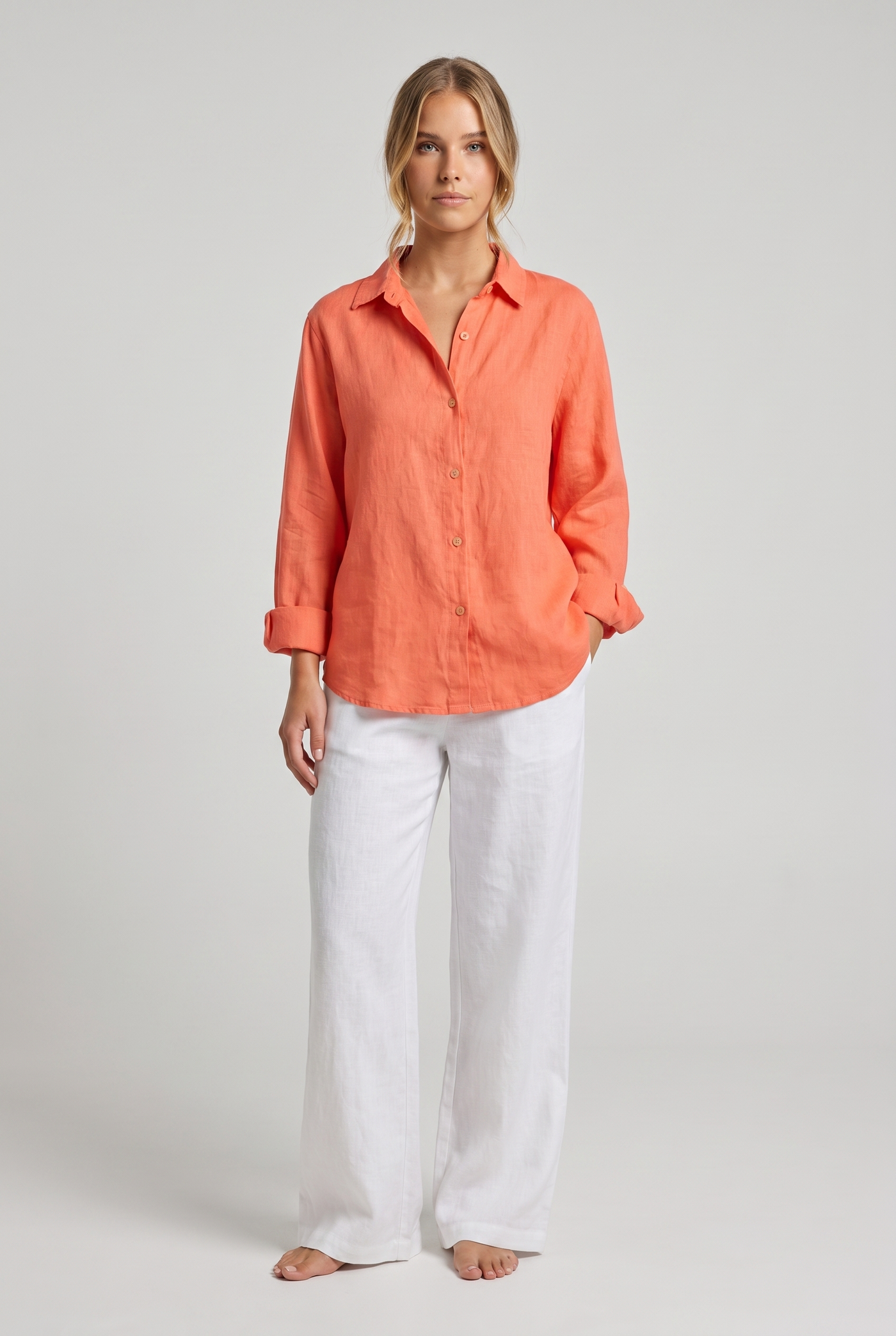 Marlowe Linen Shirt Orange - Front