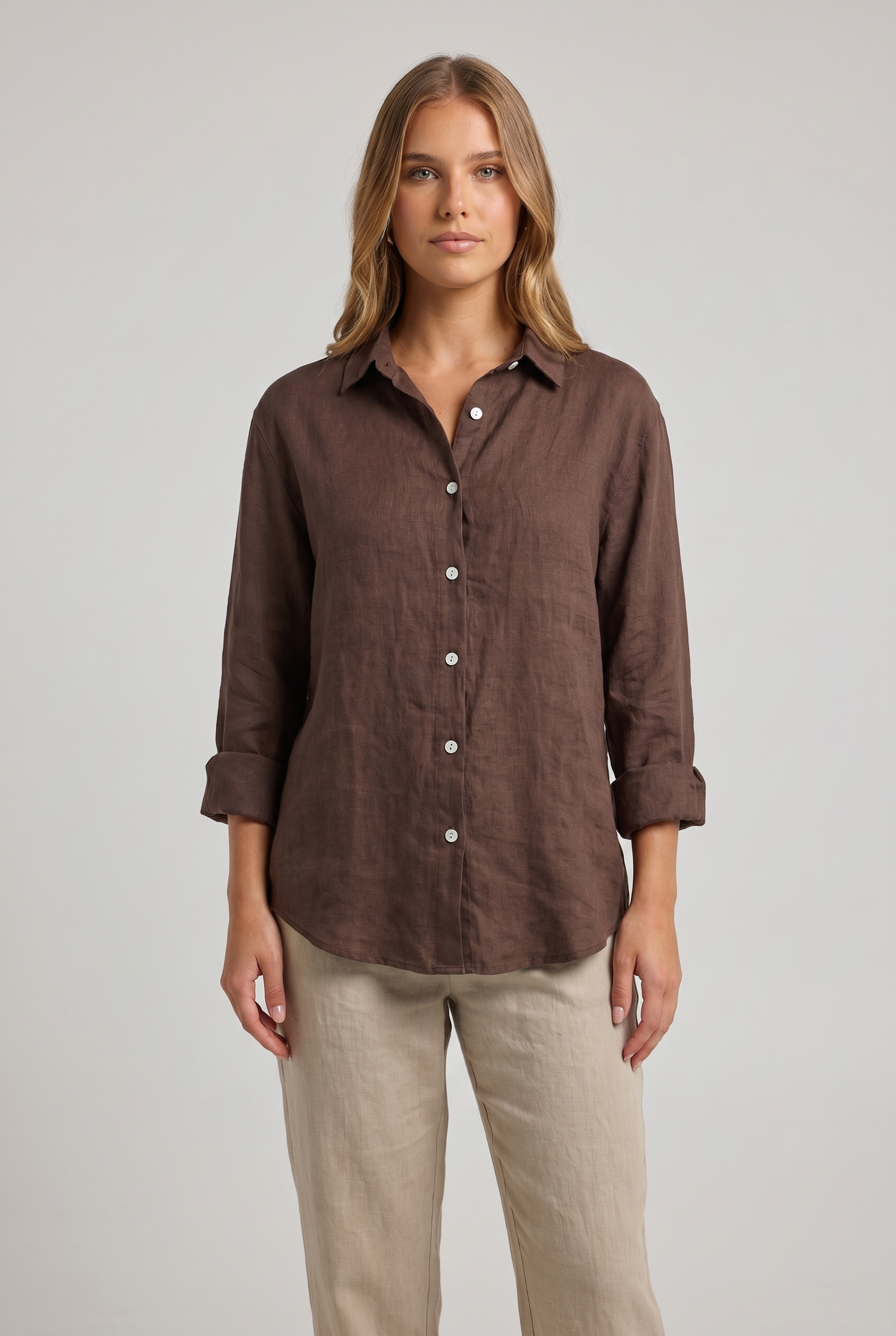 Marlowe Linen Shirt Brown - Front