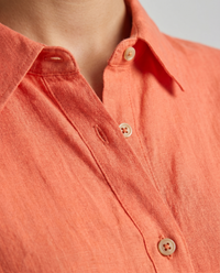 Marlowe Linen Shirt Orange - Close-Up Detail