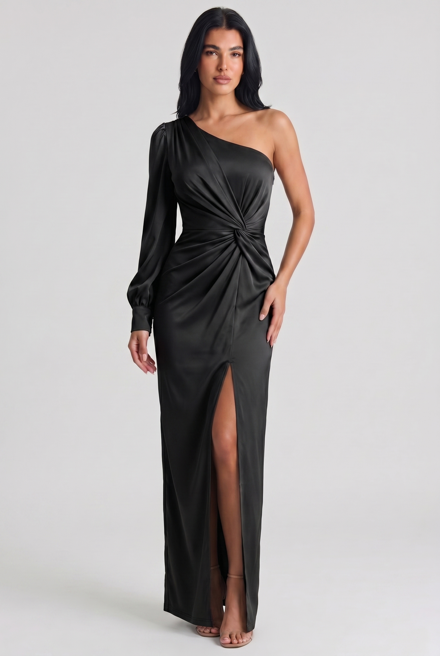 Adira One-Shoulder Maxi Black - Front