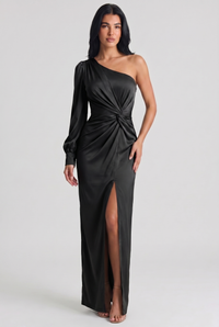 Adira One-Shoulder Maxi Black - Front