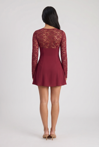 Elodie Floral Sheer Lace Mini Maroon - Back