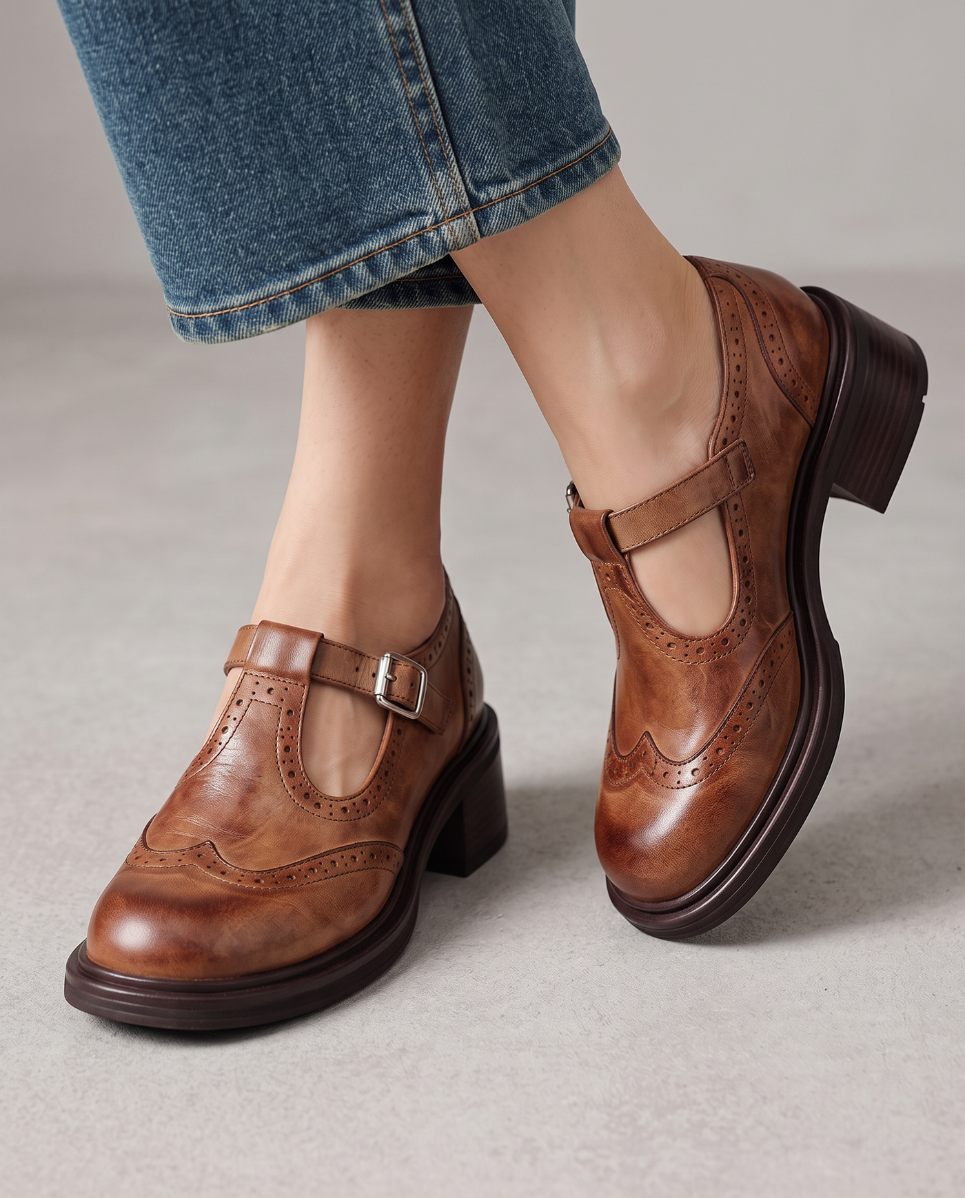 Eulalia | Women's Brogue Mary Jane Brown Leather