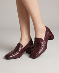 Camellia | Women's Block Heel Loafers Burgundy