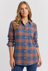 Anwen | Women's Plaid Button Down Shirt Blue Orange