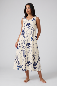 Willa | Women's Floral Midi Dress Cream Navy