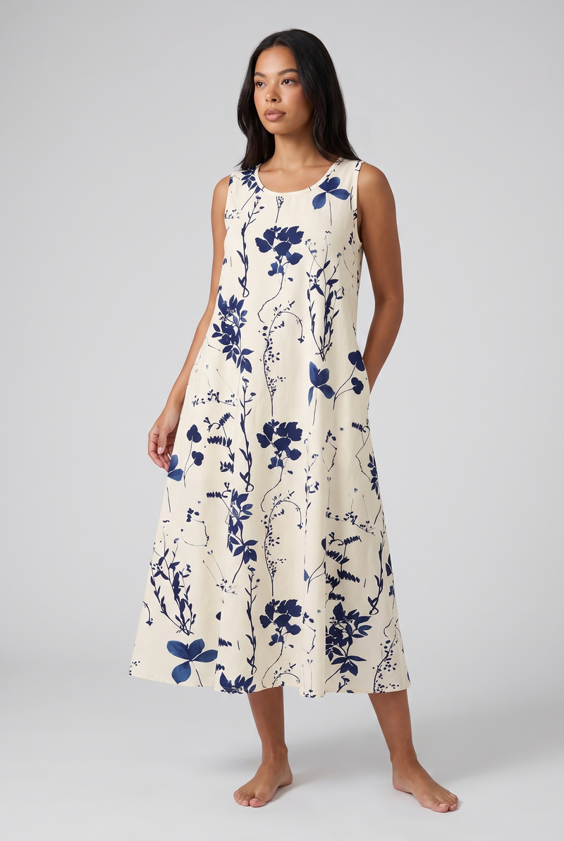 Willa | Women's Floral Midi Dress Cream Navy