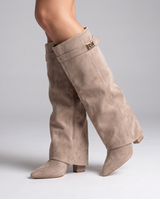 Briony | Women's Suede Slouch Boots Cream Pointed Toe