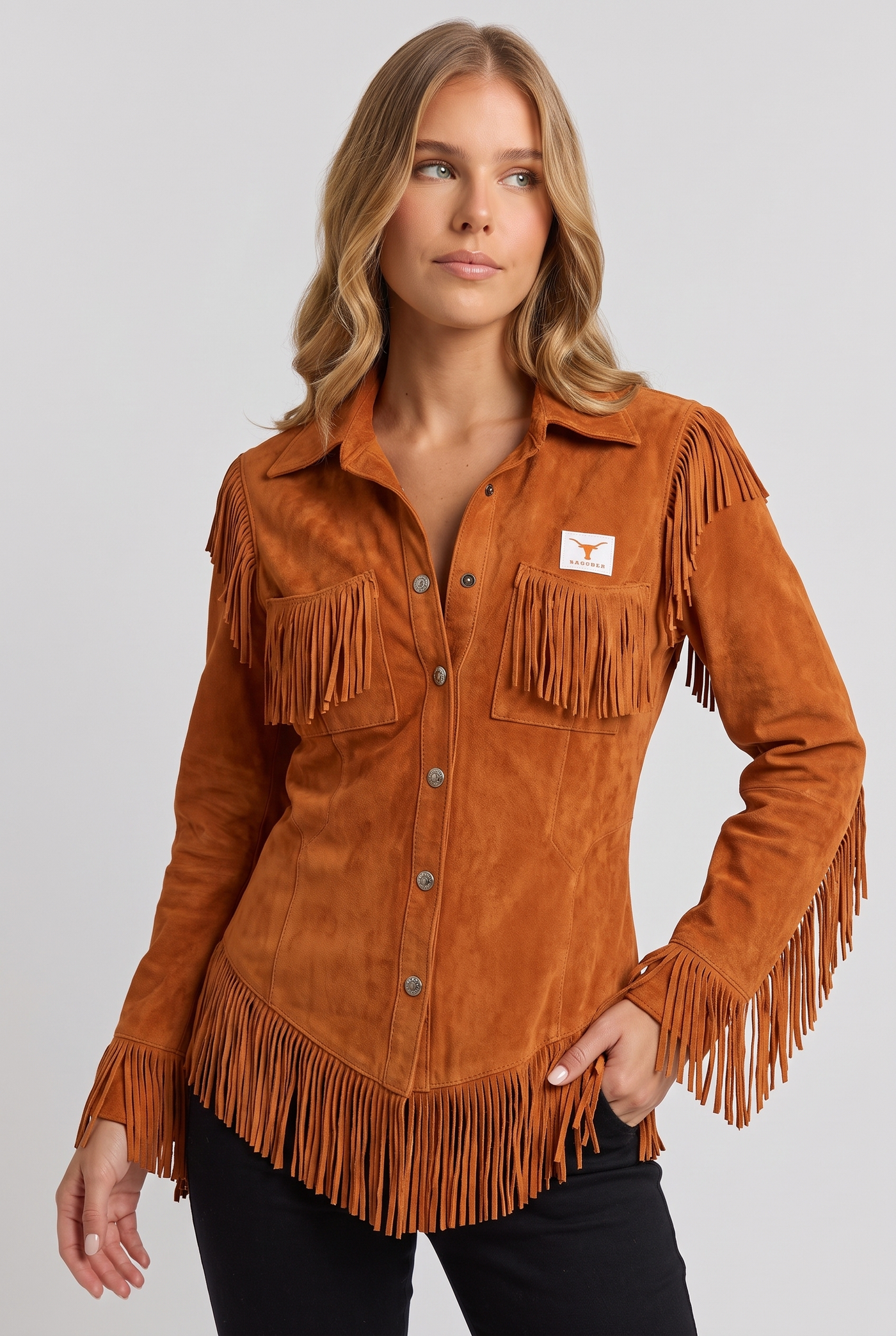 Carys | Women's Fringe Suede Shirt Jacket Rust