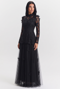 Amabel | Women's Long Sleeve Lace Maxi Dress Black
