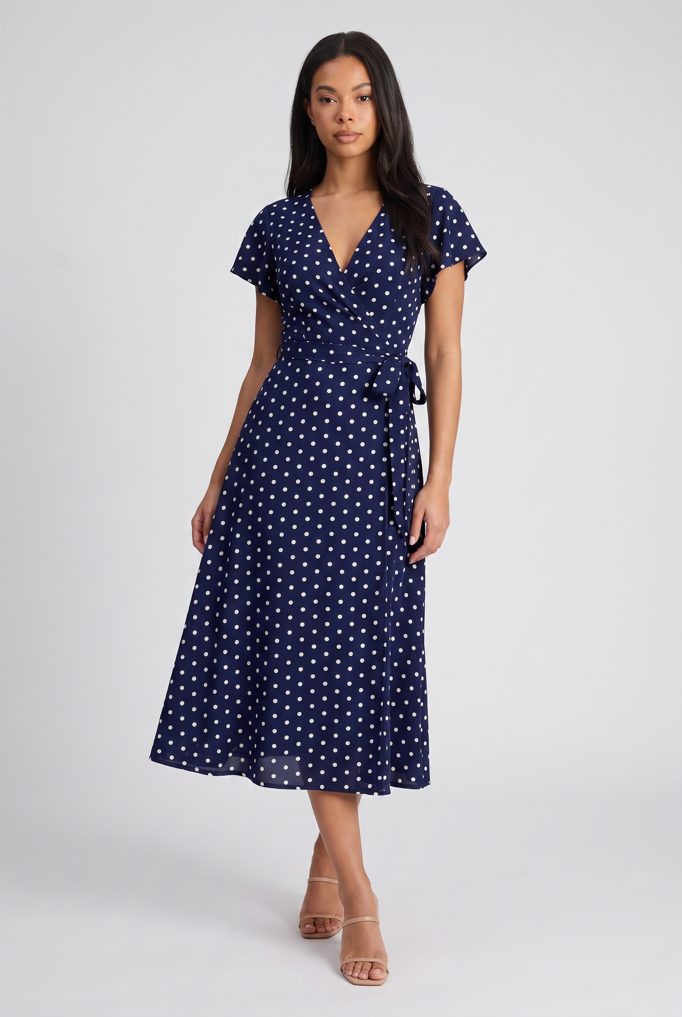 Odette | Women's Polka Dot Midi Dress Navy