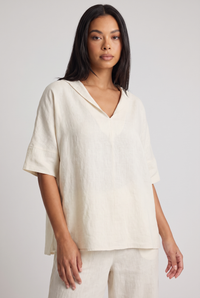 Etta | Women's Linen Shirt V Neck Cream