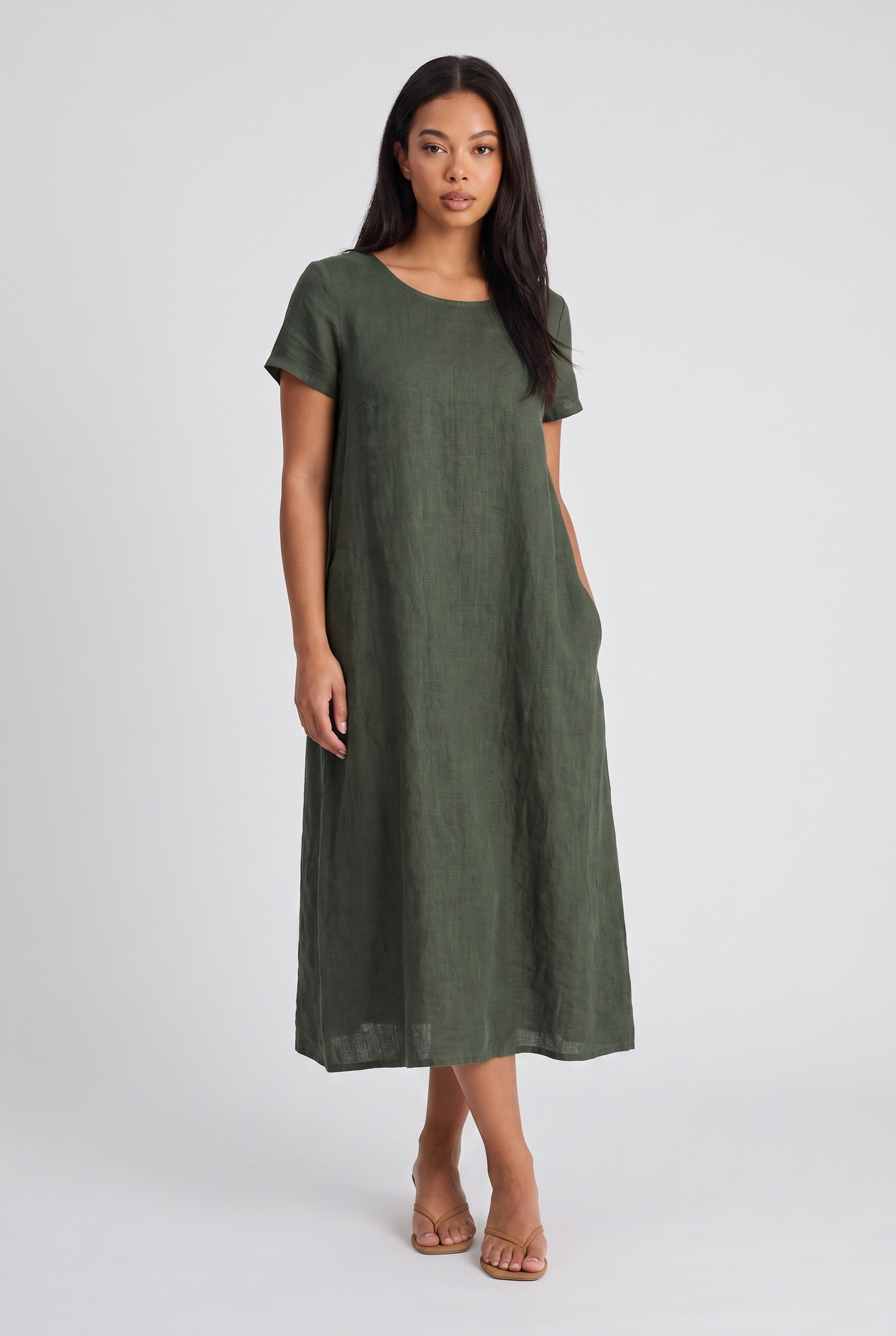 Marguerite | Women's Linen Midi Dress Sage Green