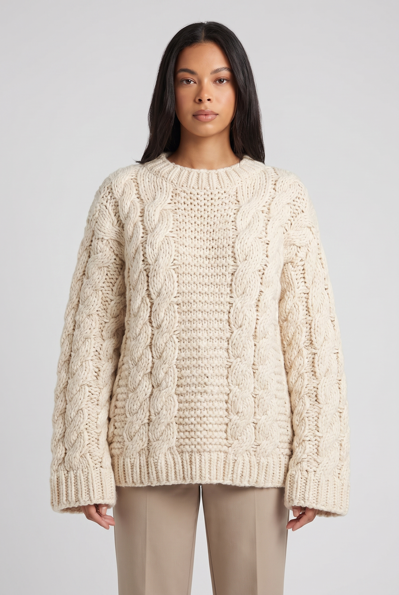 Cecily | Women's Cable Knit Sweater Cream (v2)