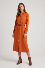Rosalind | Women's Button Down Shirt Dress Orange Midi