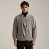Endicott | Men's Shawl Collar Jumper Grey Ribbed Knit