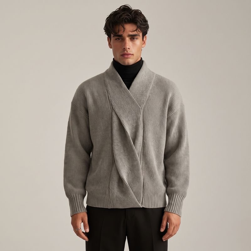 Endicott | Men's Shawl Collar Jumper Grey