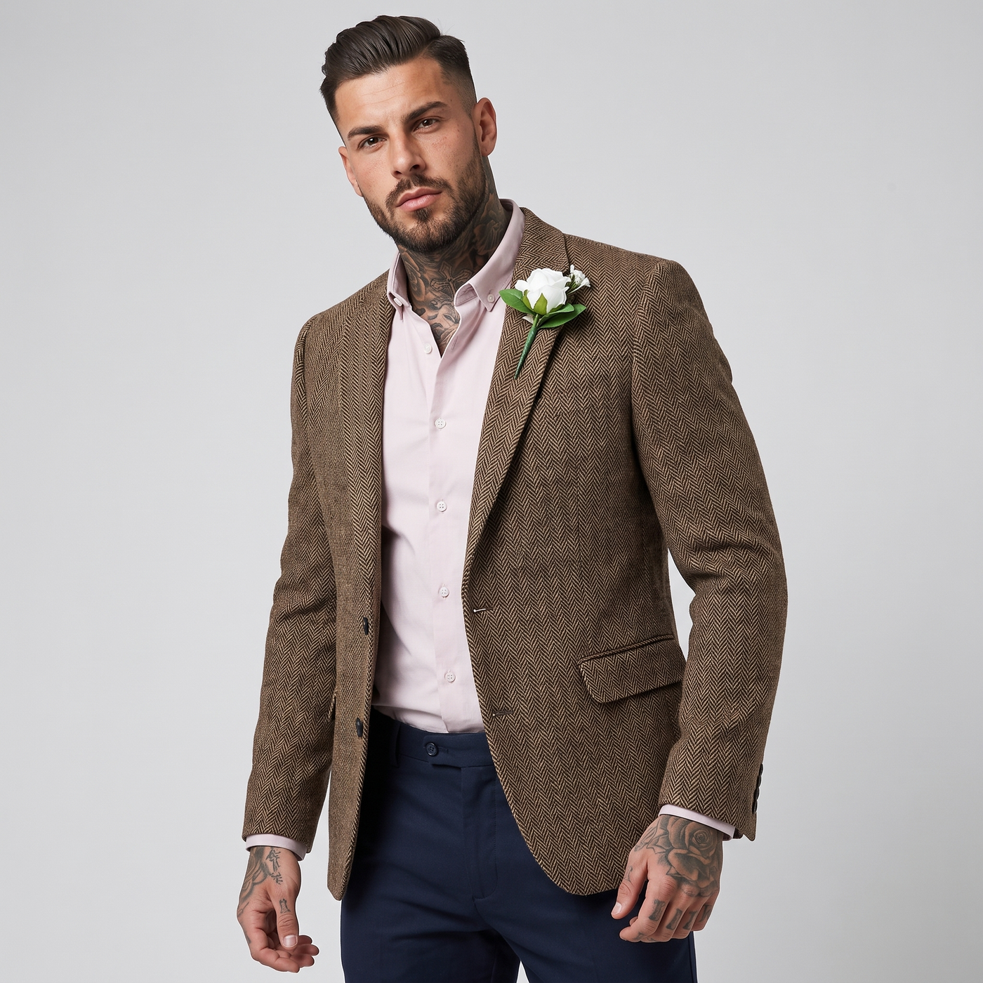 Cuthbert | Men's Tweed Blazer Herringbone Brown (v2)