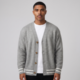 Gawain | Men's Casual Cardigan Grey White Stripe Knit