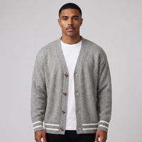 Gawain | Men's Striped Knit Cardigan Grey White