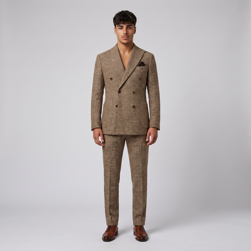 Falconer | Men's Herringbone Tweed Suit Beige