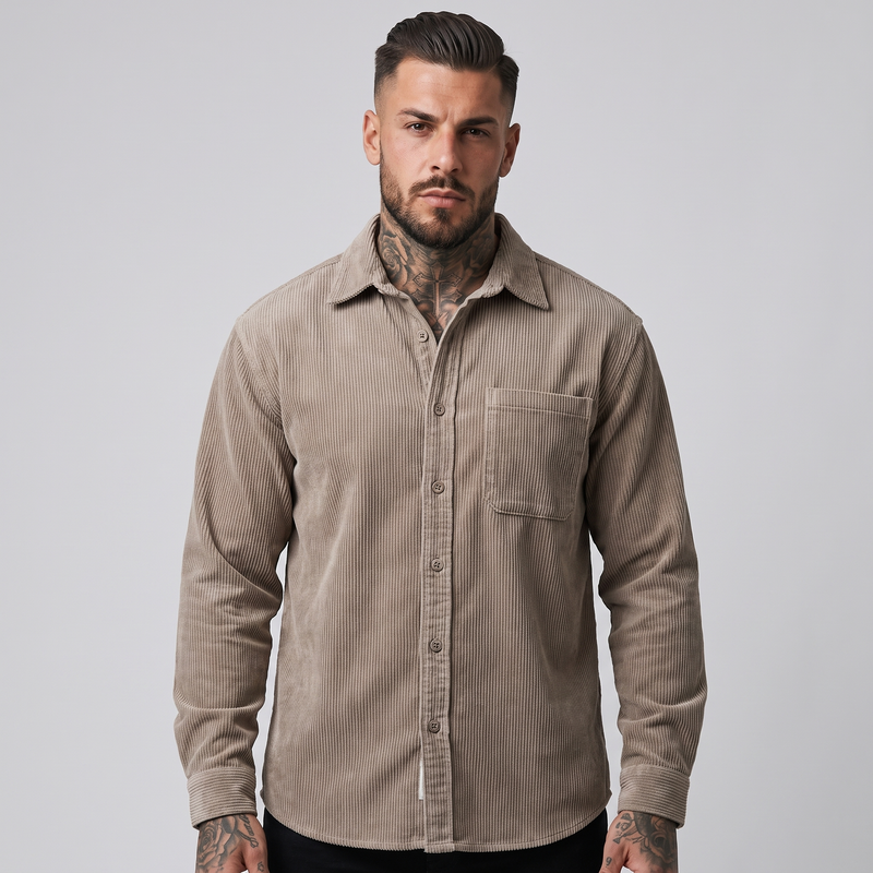 Fenwick | Men's Corduroy Button Up Shirt Beige