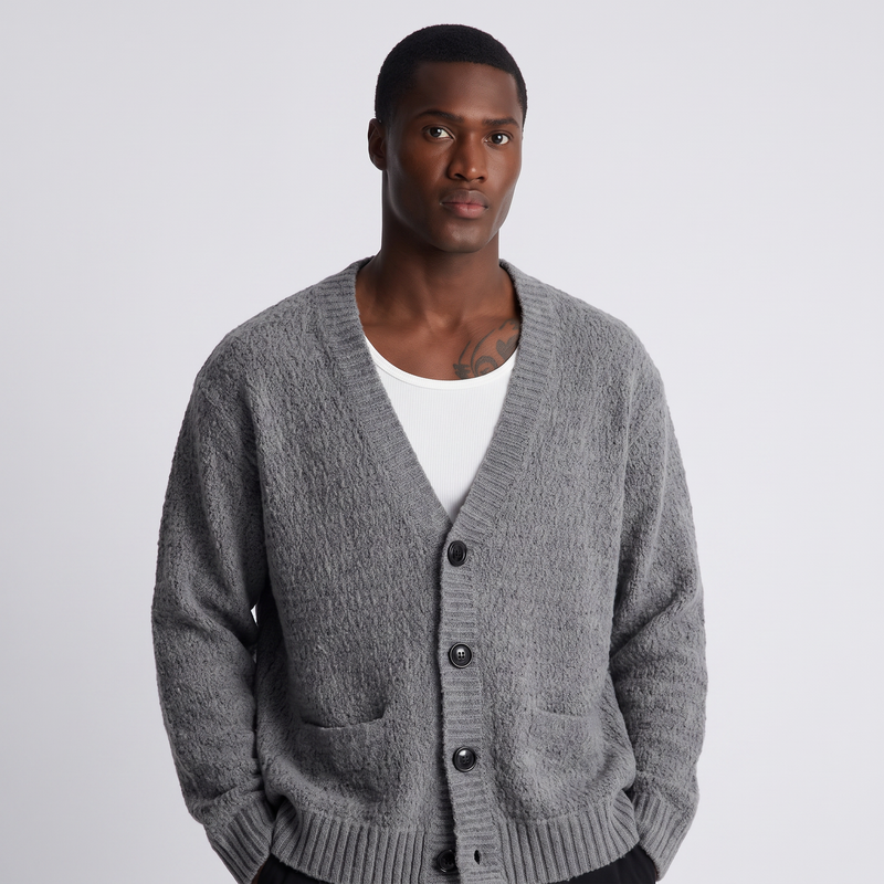Gaskell | Men's Oversized Cardigan Grey V Neck