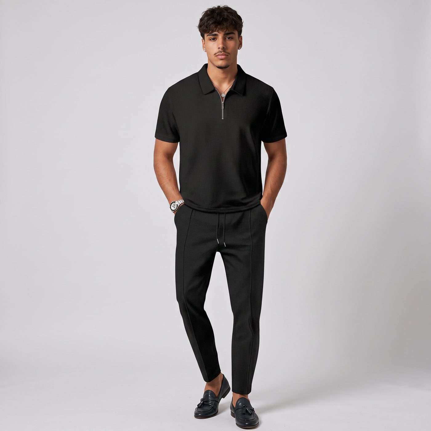 Halstead | Men's Waffle Knit Sweatsuit Black