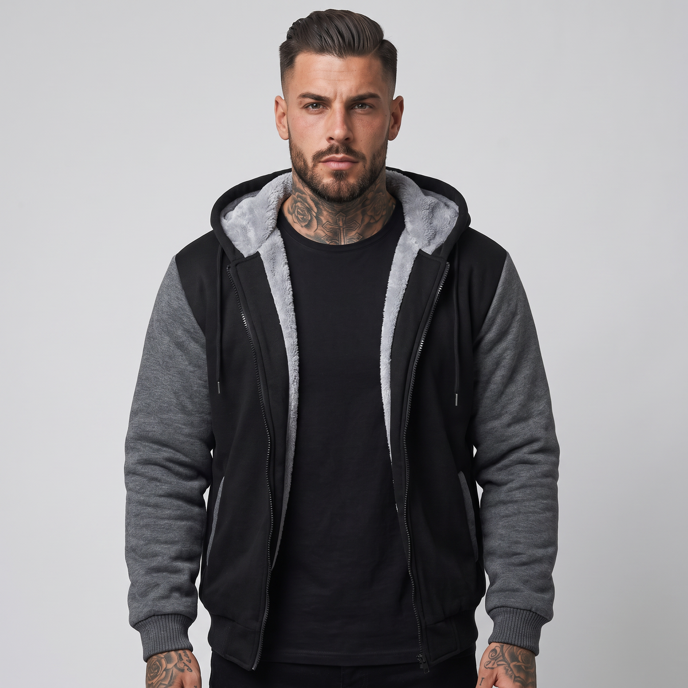 Elmore | Men's Fleece Zip Up Hoodie Black Grey