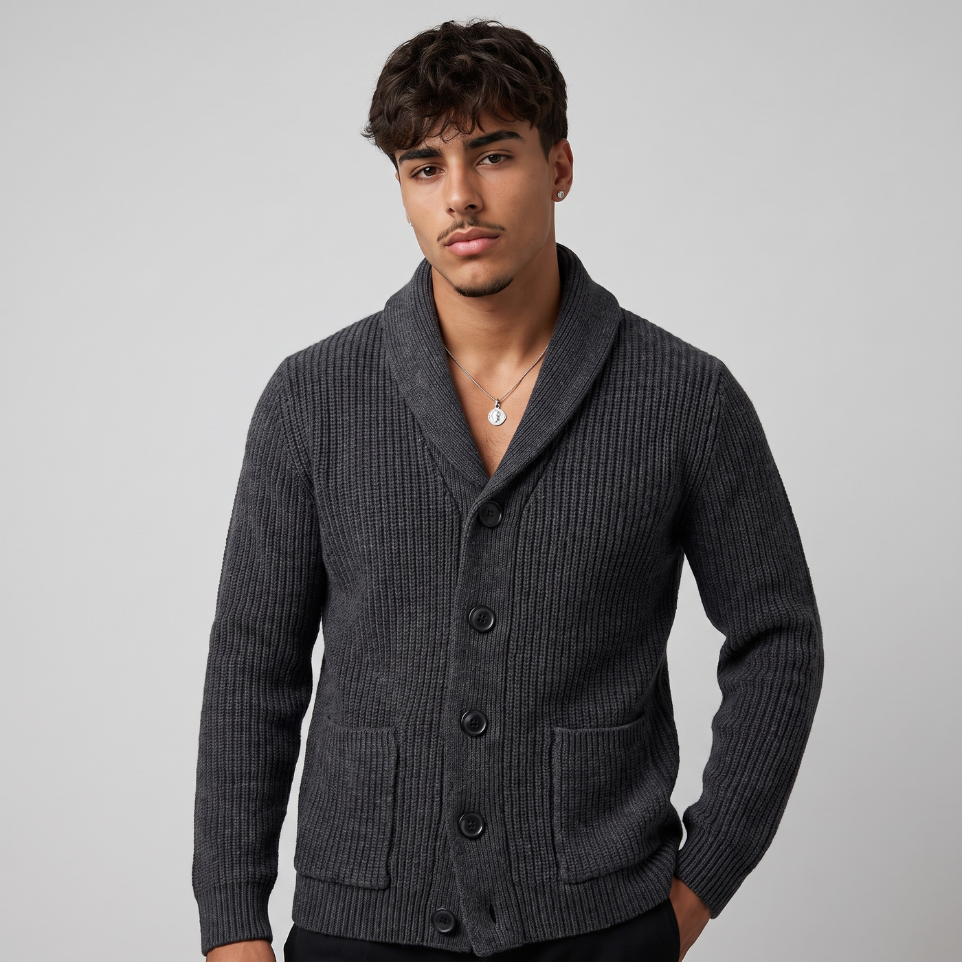Emrys | Men's Shawl Collar Cardigan Charcoal Grey