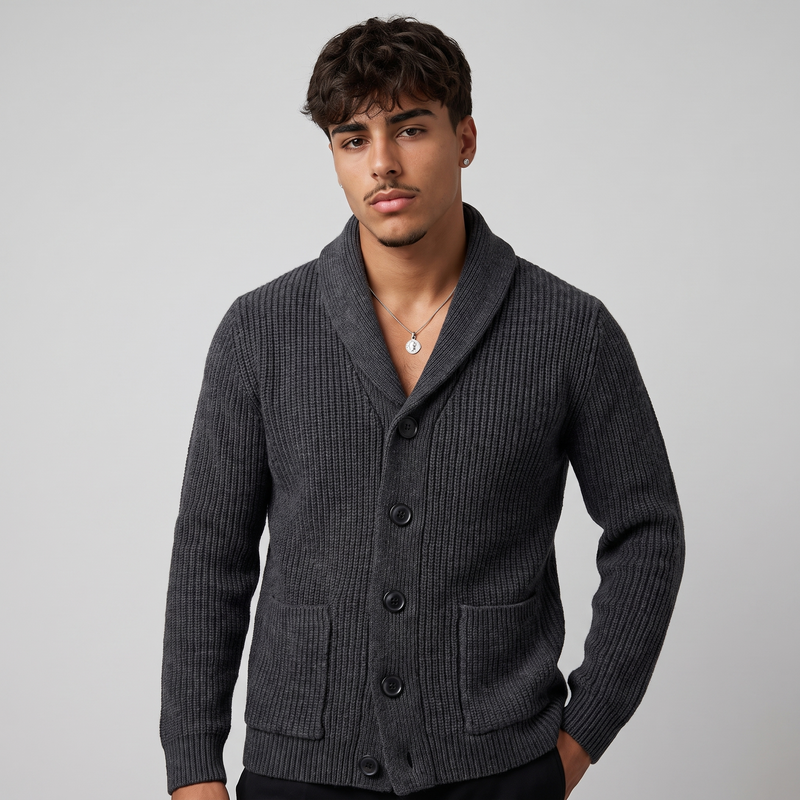 Emrys | Men's Shawl Collar Cardigan Charcoal Grey