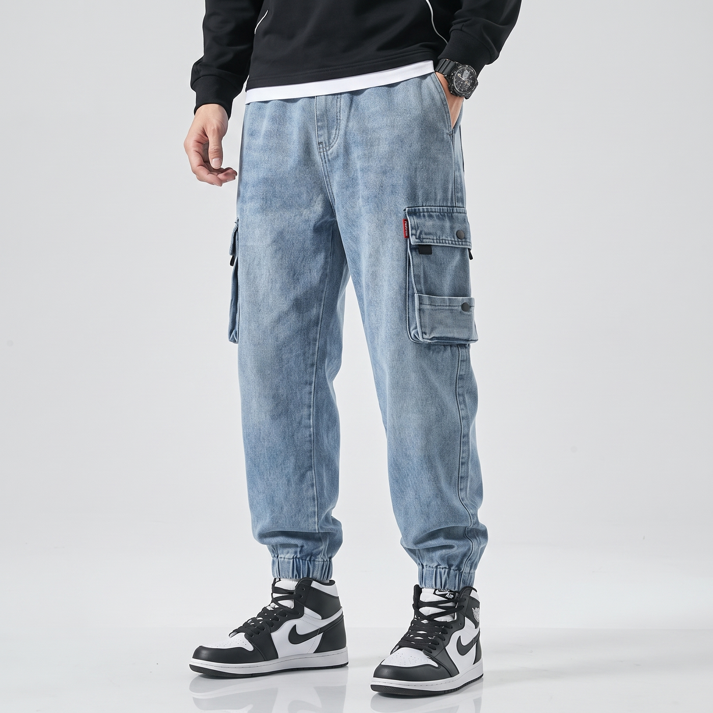 Bramwell | Men's Cargo Jeans Light Blue Jogger
