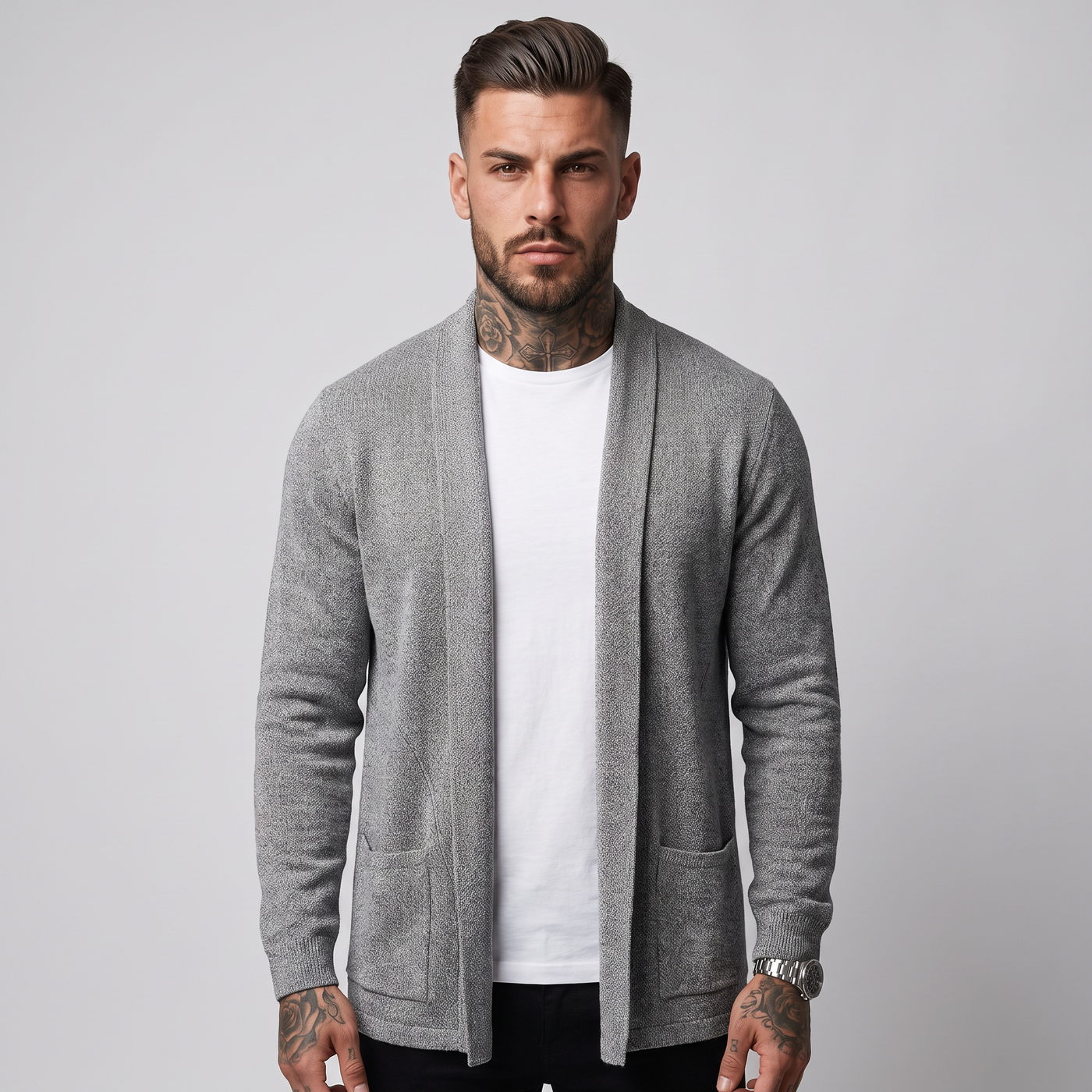 Cassian | Men's Open Front Cardigan Grey