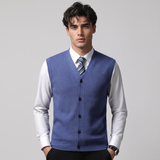 Crowther | Men's Jumper Vest Blue Button Up V Neck