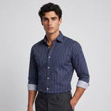 Blackwood | Men's Pinstripe Button Up Shirt Navy Long Sleeve