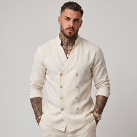 Wilder | Men's Double Breasted Linen Shirt Cream