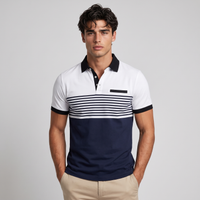 Basil | Men's Polo Shirt White Navy Striped