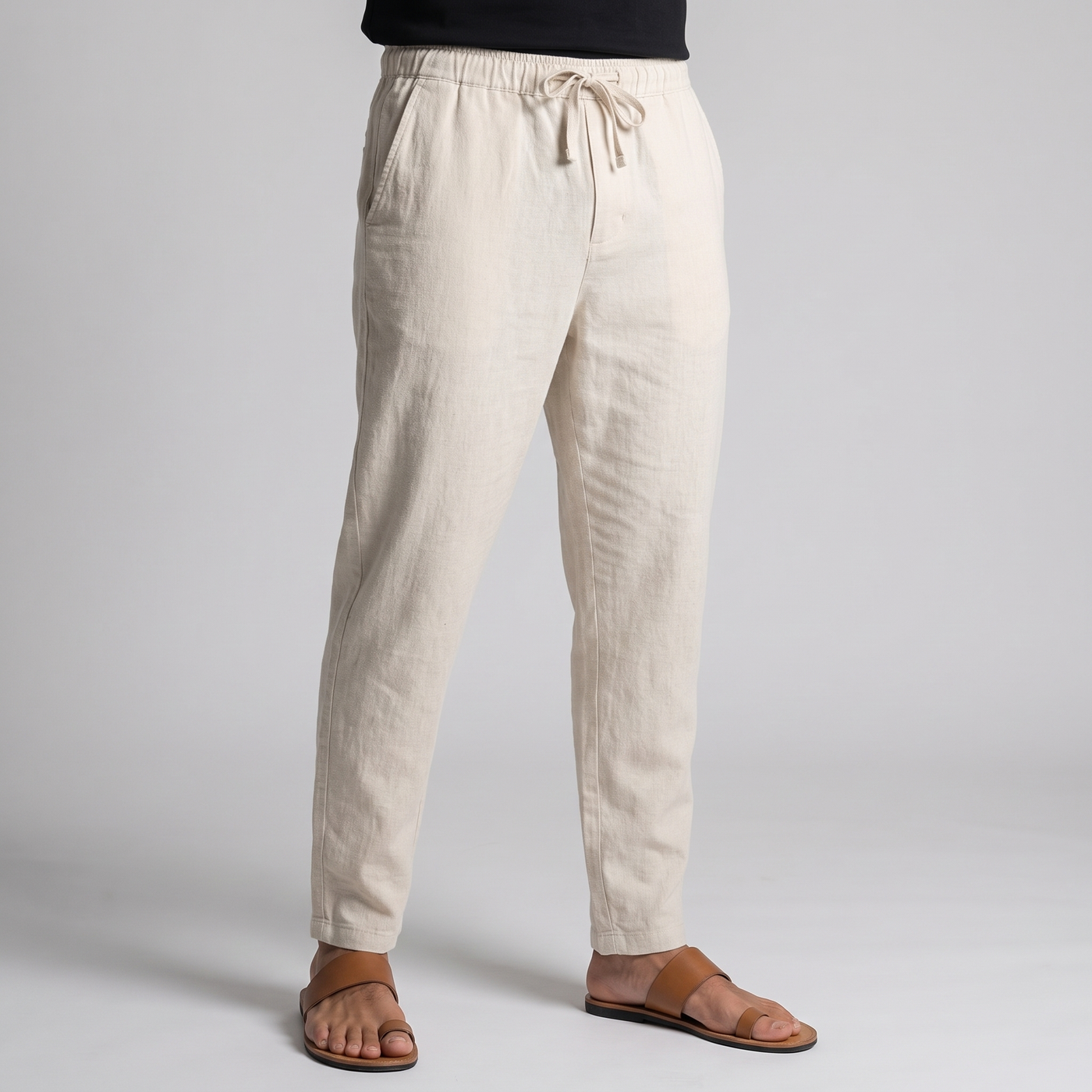 Ashcroft | Men's Linen Trousers Cream Elastic Waist