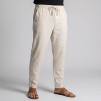 Ashcroft | Men's Linen Trousers Cream Elastic Waist
