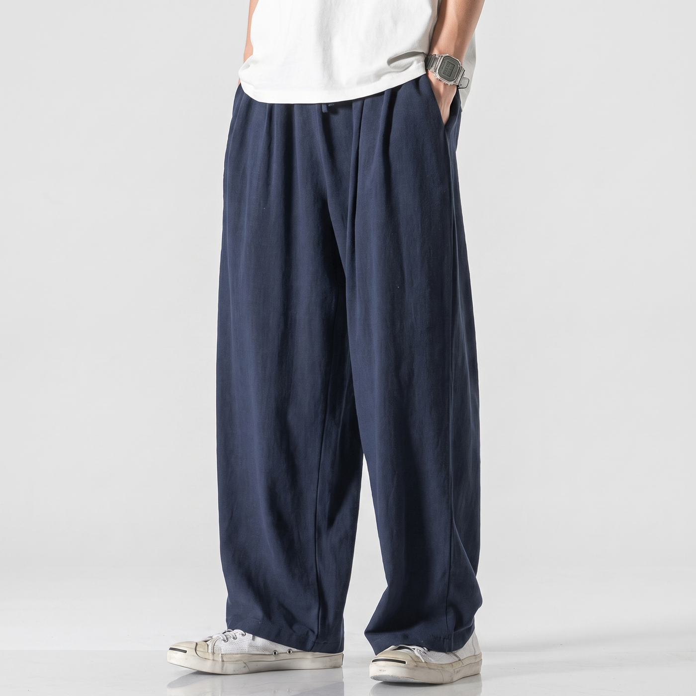 Ronan | Men's Relaxed Linen Trousers Navy