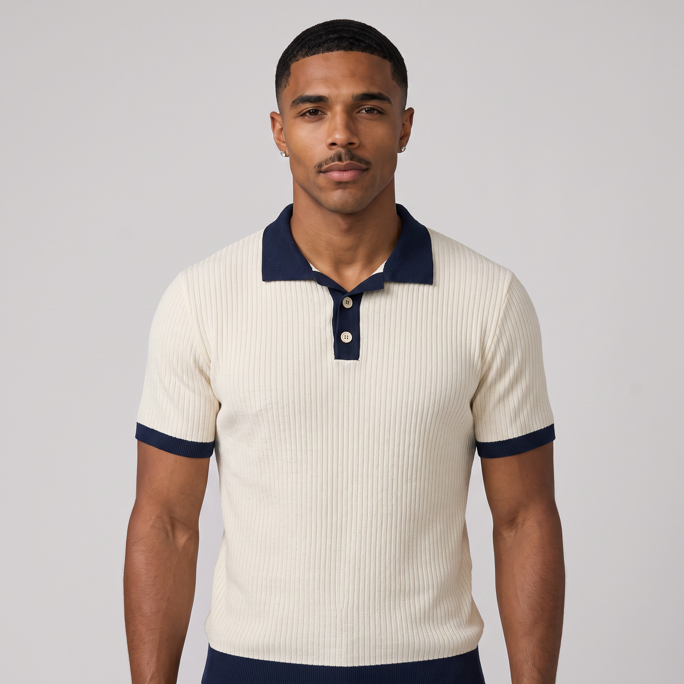 Talbot | Men's Ribbed Polo Shirt Cream Navy