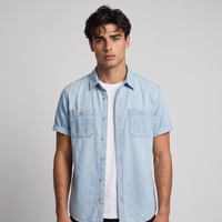 Bexley | Men's Denim Shirt Light Blue Short Sleeve