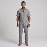 Thatcher | Men's Linen Pyjama Set Grey Short Sleeve