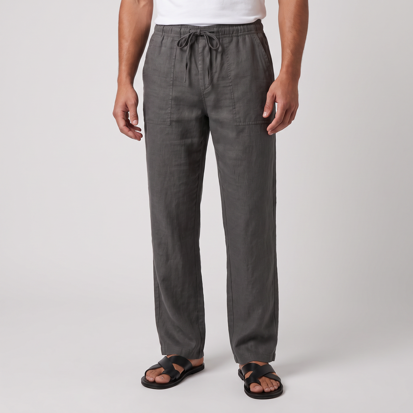 Auden | Men's Linen Trousers Charcoal Wide Leg